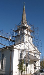 Steeple with scaffolding, Dutch Neck Presbyterian Church